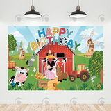 Allenjoy Green Grass Red Farm Happy Birthday Backdrop