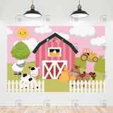 Allenjoy Pink Farm Happy Birthday Backdrop