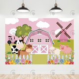 Allenjoy Pink Farm Theme Happy Birthday Backdrop