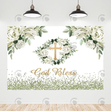 Allenjoy Green Glitter Flora God Bless Baby Shower Backdrop