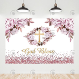 Allenjoy God Bless Christening Backdrop