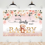 Allenjoy Flora Teddy Bear Glitter Baby Shower Decoration Backdrop