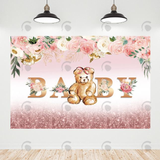 Allenjoy Rose Gold Flora Teddy Bear Baby Shower Backdrop