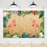 Allenjoy Gold Glitter Flamingo Theme Happy Birthday Backdrop