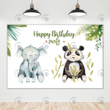 Allenjoy Panda Elephant Happy Birthday Backdrop