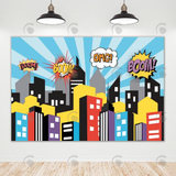 Allenjoy Colorful City Supper Hero Happy Birthday Backdrop