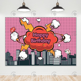 Allenjoy Pink Supper Hero Happy Birthday Backdrop