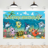 Allenjoy Little Baby Shark Birthday Party Backdrop