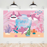 Allenjoy Pink Shark Birthday Party Backdrop