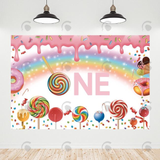 Allenjoy Lollipop Donut One Birthday Decoration Backdrop