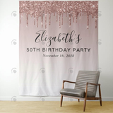 Allenjoy Rose Gold Adult Birthday Party Decoration Fabric Backdrop