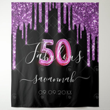 Allenjoy 50Th Black Purple Glitter Adult Birthday Party Decoration Fabric Backdrop