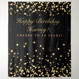 Allenjoy Black Gold Glitter Adult Birthday Party Decoration Fabric Backdrop