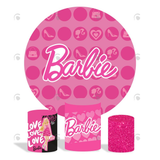 Allenjoy Barbie Birthday Party Decoration Round Circle Backdrop Cover Plinth Cylinder Pedestal Cloth Cover