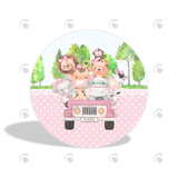 Allenjoy Pink Safari Animal Theme Birthday Baby Shower Party Decoration Round Circle Backdrop Cover Plinth Cylinder Pedestal Cover