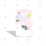 Allenjoy Pink Butterfly Theme Birthday Baby Shower Party Decoration Round Circle Backdrop Cover Plinth Cylinder Pedestal Cover