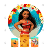 Allenjoy Moana Theme Birthday Party Decoration Round Circle Backdrop Cover Plinth Cylinder Pedestal Cloth Cover