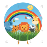 Allenjoy Animal Party Theme Birthday Decoration Round Backdrop Cover