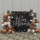 Allenjoy Black Gold Happy Birthday Party Decoration Fabric Backdrop