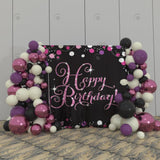 Allenjoy Black Rose Red Happy Birthday Party Decoration Fabric Backdrop