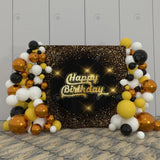 Allenjoy Gold Glitter Happy Birthday Party Decoration Fabric Backdrop