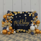 Allenjoy Gold Black Happy Birthday Party Decoration Fabric Backdrop