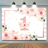 Allenjoy 1St Birthday Pink Floral Stripe Birthday Backdrop For Girls