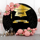 Allenjoy 2024 Golden Hat And Black Round Graduation Backdrop