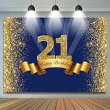 Allenjoy 21St Happy Birthday Navy Blue Glitter Party Backdrop