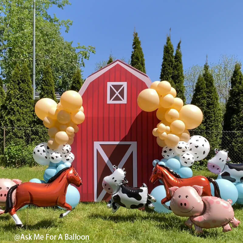 Allenjoy 5.3X8FT Barn Backdrop Stand Farm Themed Birthday Party Decoration Prop