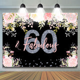 Allenjoy 60 And Fabulous Pink Floral 60Th Birthday Backdrop