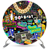 Allenjoy 90S Baby Graffiti Cool Gender Reveal Round Backdrop