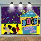 Allenjoy 90S House Party And Abstract Lines Birthday Backdrop