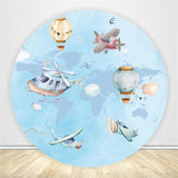 Allenjoy Airplane Baby Shower Round Backdrop Cover