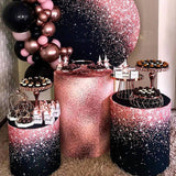 Allenjoy Black Rose Gold Glitter Fabric Pedestal Covers