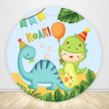 Allenjoy Cartoon Dinosaurs Birthday Round Backdrop Cover