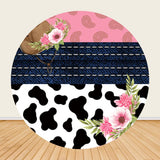 Allenjoy Pink Cowboy Party Round Backdrop Cover