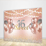 Allenjoy Sweet 16 Rose Gold Balloons Backdrop