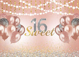 Allenjoy Sweet 16 Rose Gold Balloons Backdrop