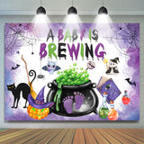 Allenjoy A Baby Brewing Halloween Purple Baby Shower Backdrop