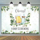 Allenjoy A Baby Is Brewing Feeding Bottle And Beer Baby Shower Backdrop