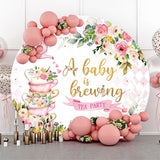 Allenjoy A Baby Is Brewing Floral Round Baby Shower Backdrop