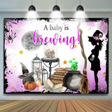 Allenjoy A Baby Is Brewing Light Purple Halloween Theme Backdrop