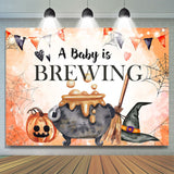 Allenjoy A Baby Is Brewing Orange Backdrop Banner For Baby Shower