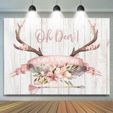 Allenjoy A Baby Is Here Floral Antler Baby Shower Backdrop