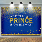 Allenjoy A Litter Prince Is On His Way Gold Glitter Royal Blue Backdrop For Baby Shower