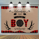 Allenjoy A Little Boy Is On His Way Wood Red Red Plaid Baby Shower Backdrop