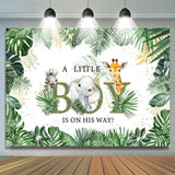 Allenjoy A Little Boy Leaves Animals Baby Shower Backdrop