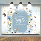 Allenjoy A Little Boy On The Way Florals Baby Shower Backdrop