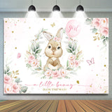 Allenjoy A Little Bunny Girl Pink Floral Baby Shower Backdrop